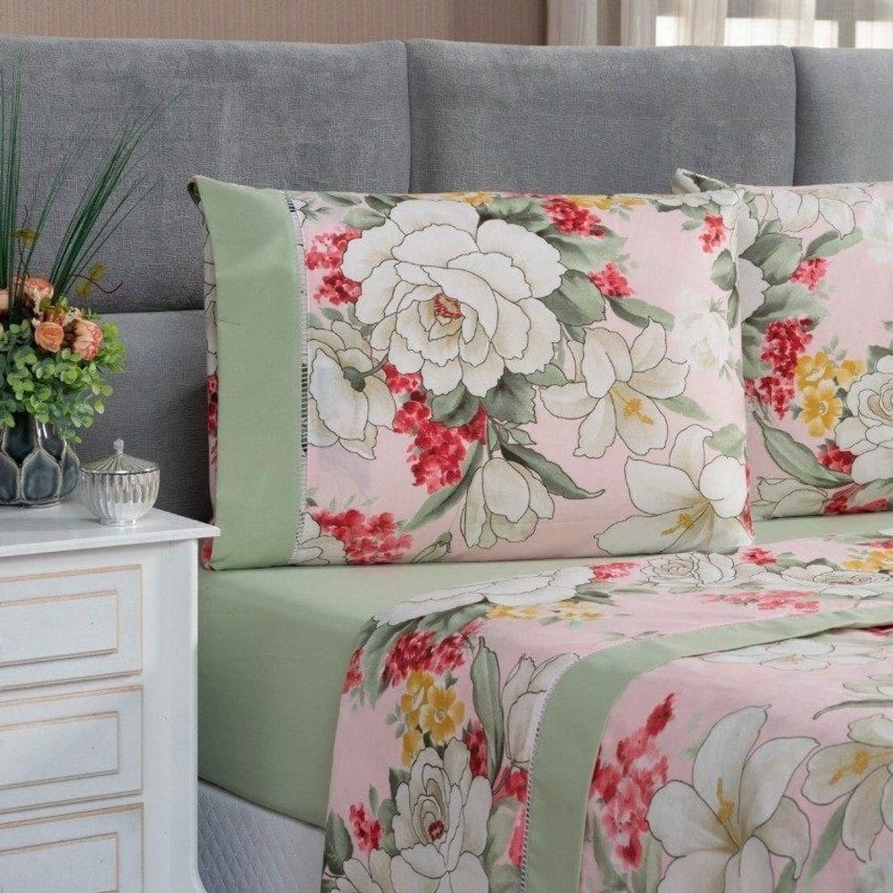 Jogo De Cama Estampado Micropercal 200 Fios Naturale Queen 04 Peças - Killy