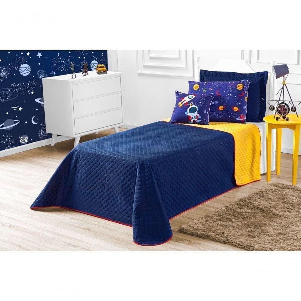 Cobre Leito Astronauta Solteiro 5 Pecas - Azul/amarelo