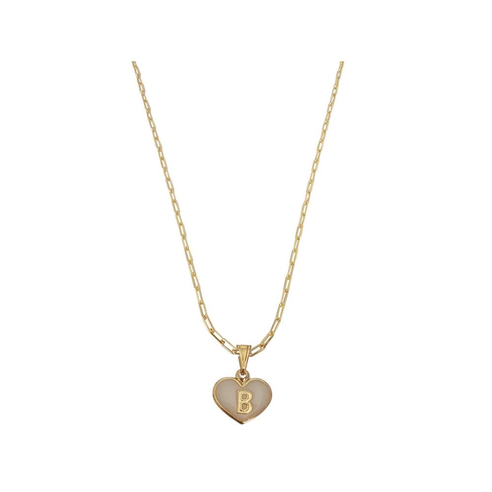 Colar Cartier 50Cm Coração Branco Letra B Banhado Ouro 18K
