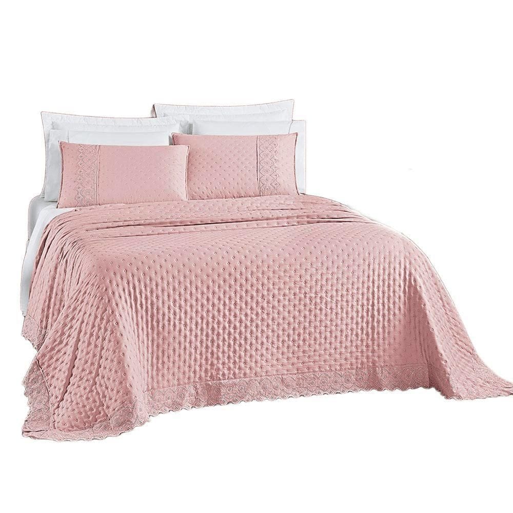 Kit Cobre Leito Colcha Nobre Casal Padrão 3 Peças Micropercal 200 Fios Matelado - Sal Rosa
