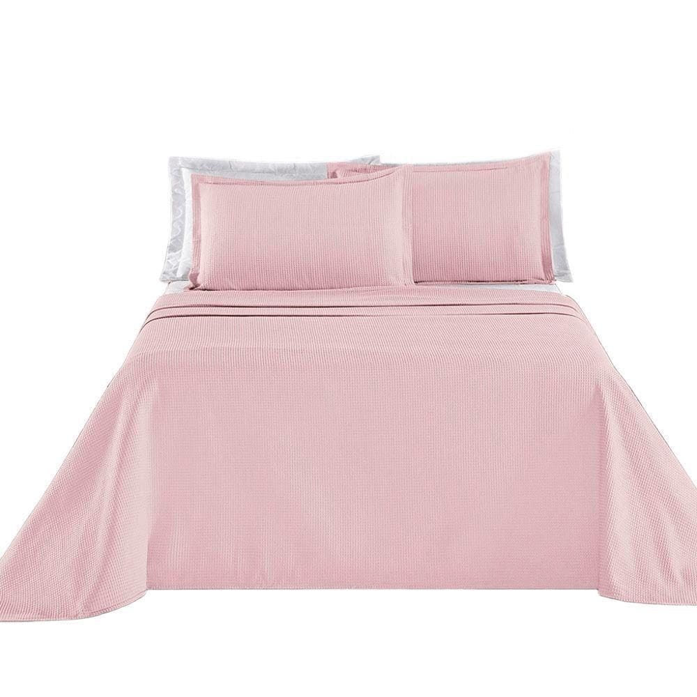 Kit Cobre Leito Colcha Sorento King 3 Peças Piquet 100% Algodão Premium - Rosa