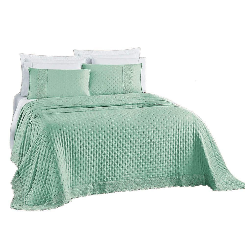 Kit Cobre Leito Colcha Nobre Casal Queen 3 Peças Micropercal 200 Fios Matelado - Verde Salvia