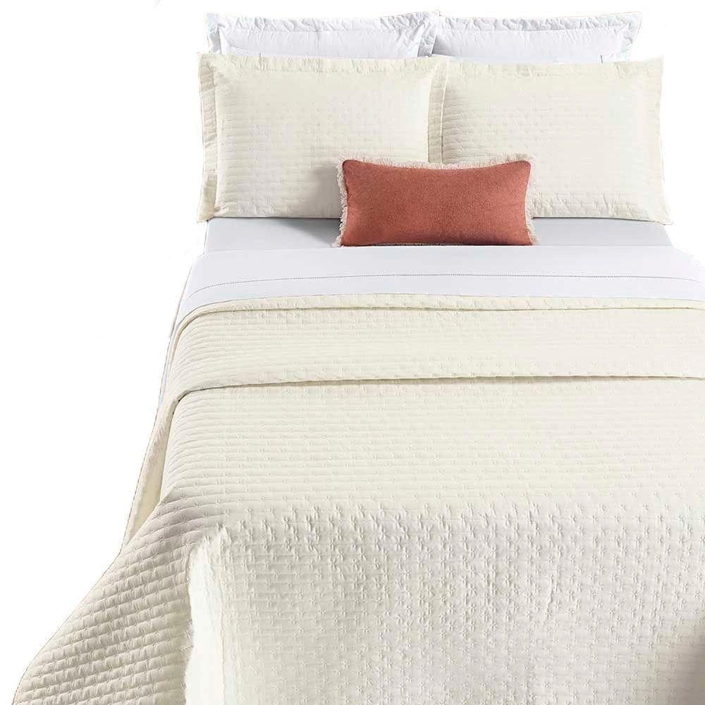 Kit Cobre Leito Colcha Quality King 3 Peças Percale 200 Fios Bordado - Palha