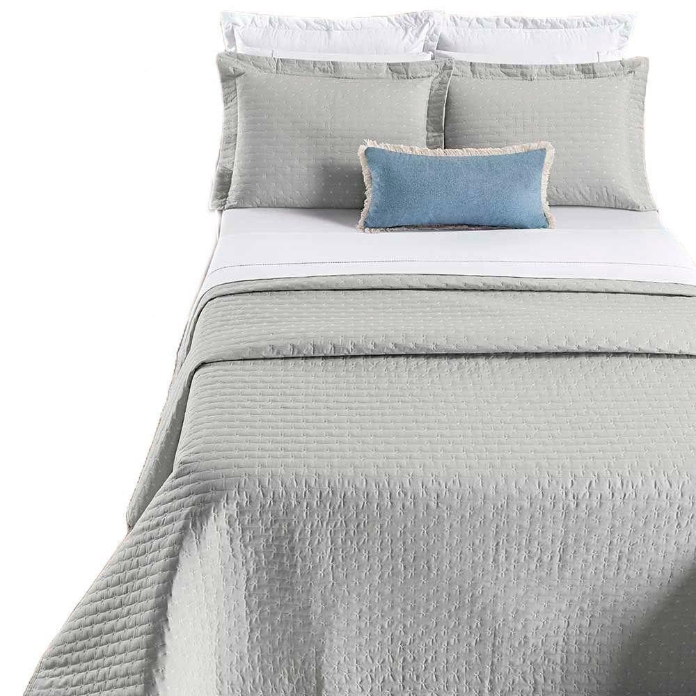 Kit Cobre Leito Colcha Quality King 3 Peças Percale 200 Fios Bordado - Cinza