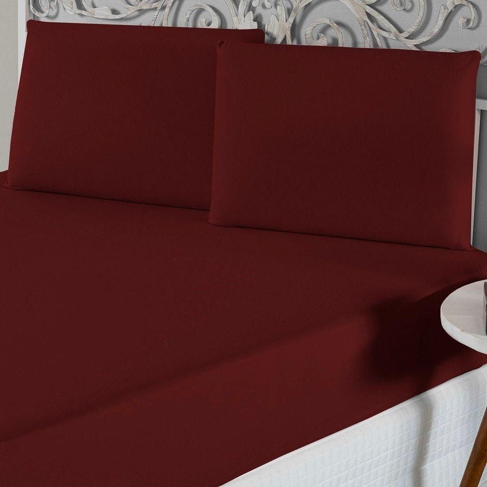 Jogo De Lençol Queen Malha 100% Algodão 3 Peças Cor Vinho