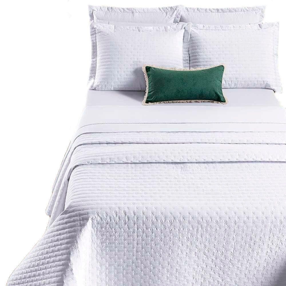 Kit Cobre Leito Colcha Quality Casal 3 Peças Percale 200 Fios Bordado - Branco