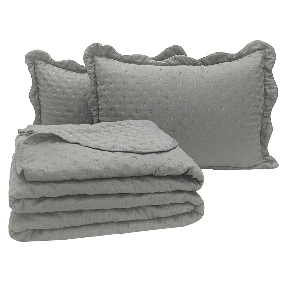 Kit Cobre Leito Colcha Alvorada King 3 Peças Percal 300 Fios Clássico - Cinza