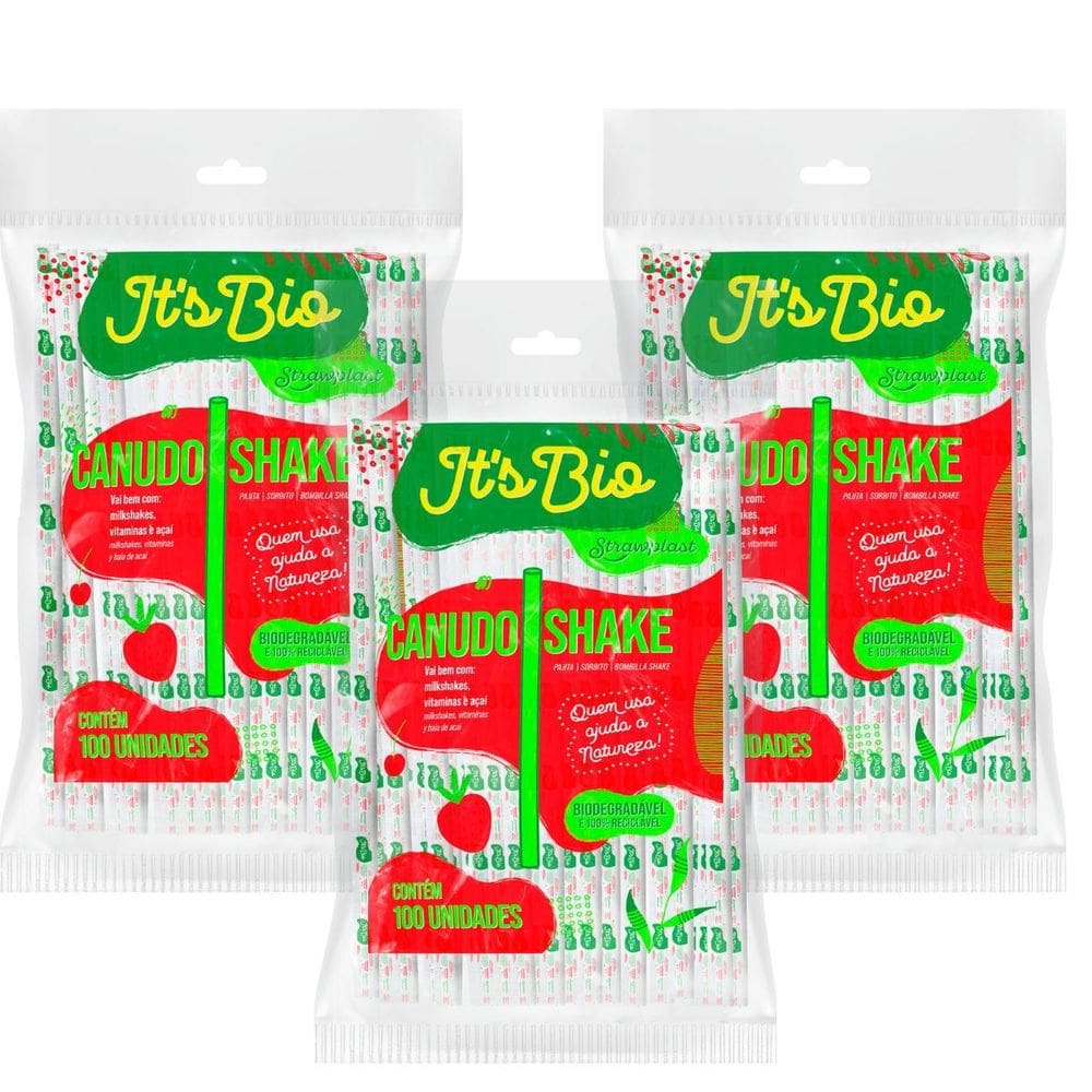 Kit 3 Canudo Grosso Para Milk Shake It`S Bio 300 Un.