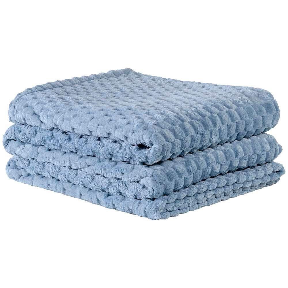 Cobertor Manta Confy Ultrasoft Flannel Queen 2,40m X 2,20m Texturizado 01 Peça - Mirtilo Azul