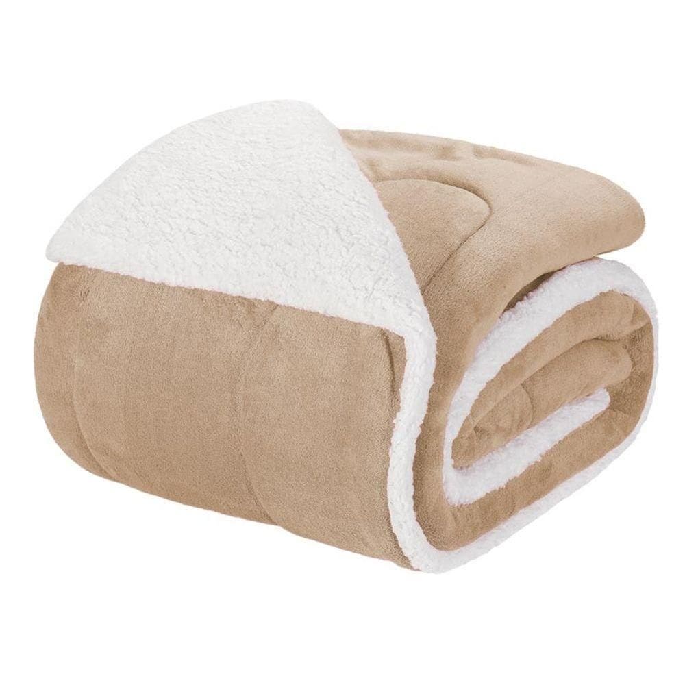 Edredom Queen Coberdrom Noruega Sherpa/mantinha 1 Peça - Bege