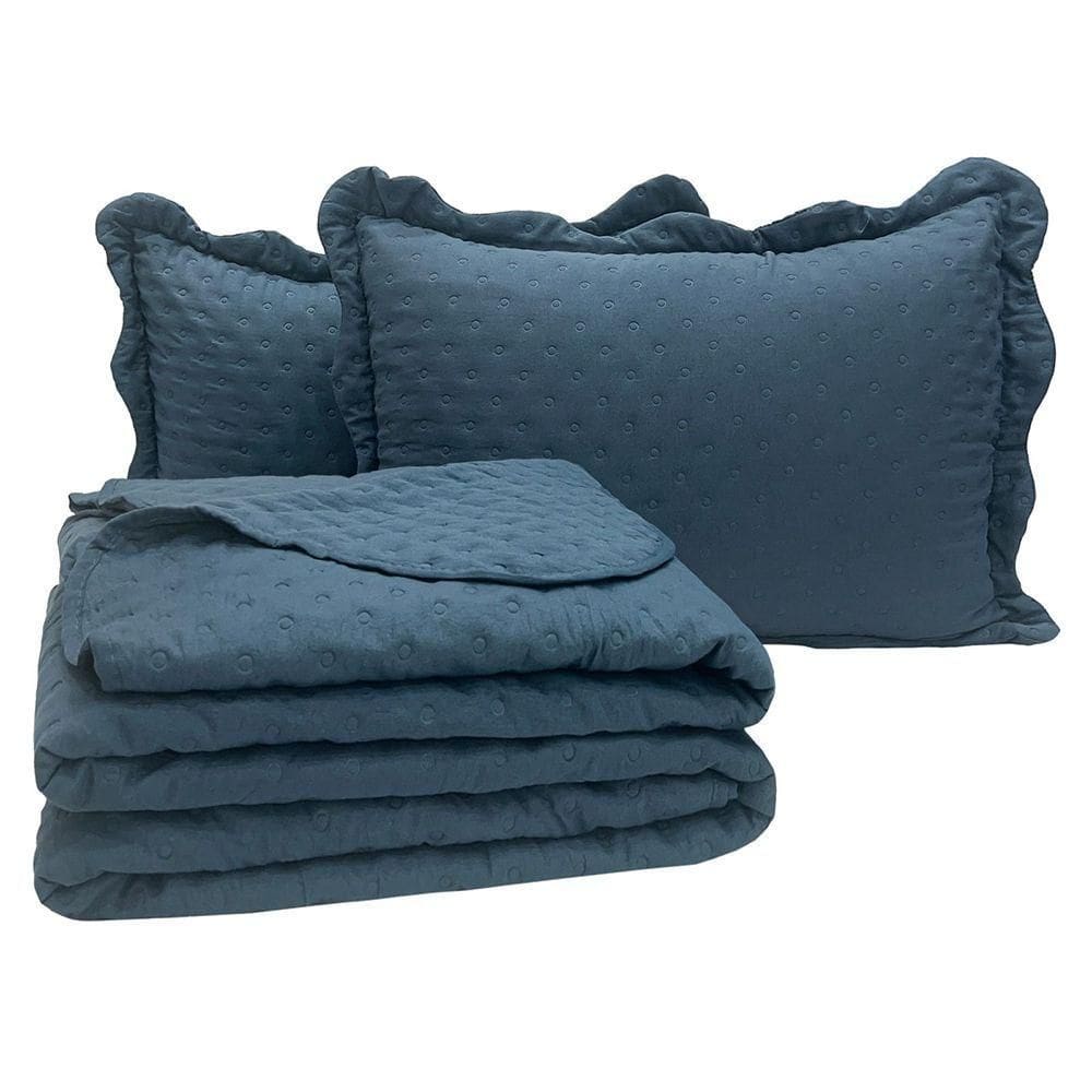 Kit Cobre Leito Colcha Alvorada Queen 3 Peças Percal 300 Fios Clássico - Azul Marinho