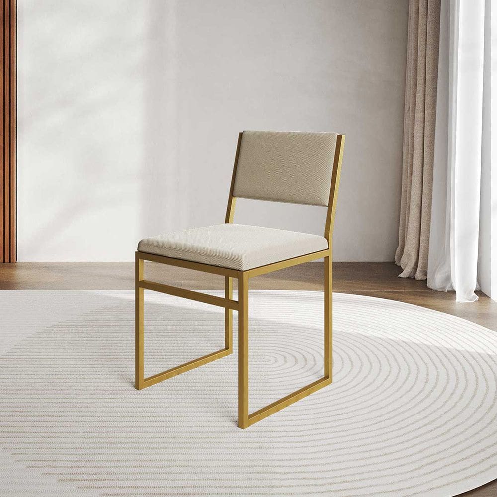 Cadeira De Jantar Industrial Isa Assento Veludo Bege Base Dourado