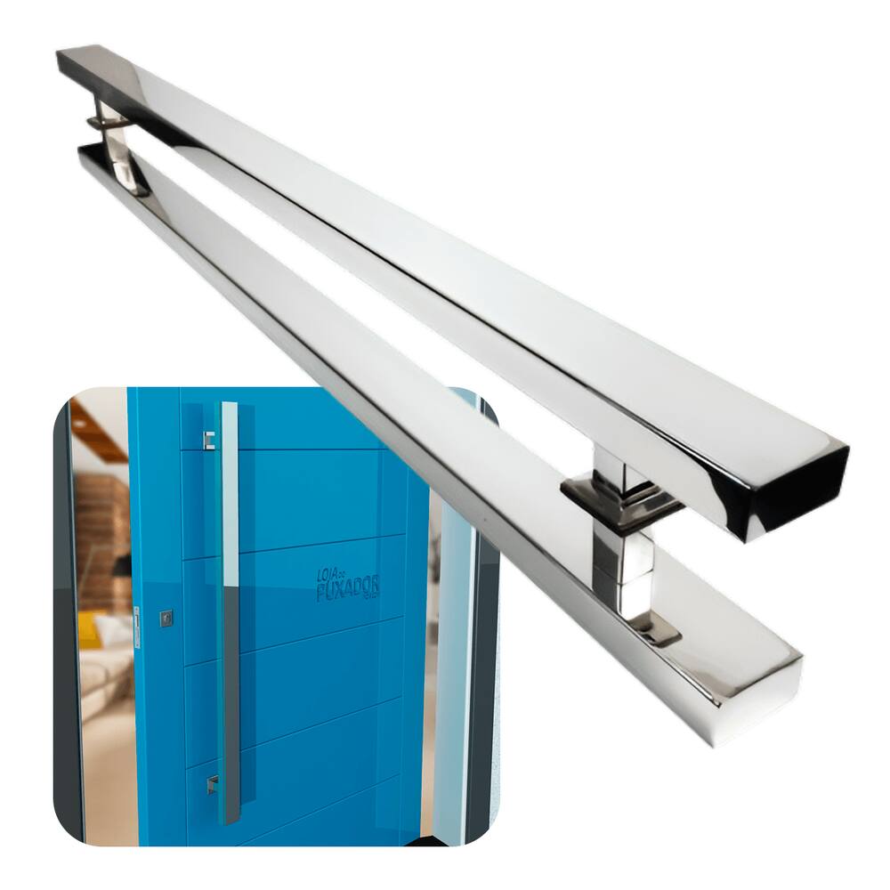 Puxador Portas Duplo Aço Inox Polido Grand Clean 1,2 m para portas: pivotantes/madeira/vidro temperado/porta alumínio e portões