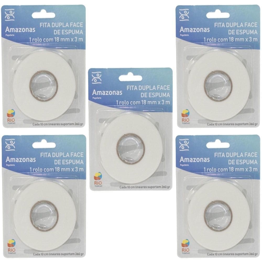 Kit Fita Dupla Face De Espuma 1,8 Cm X 3 Metros Com 5 Rolos