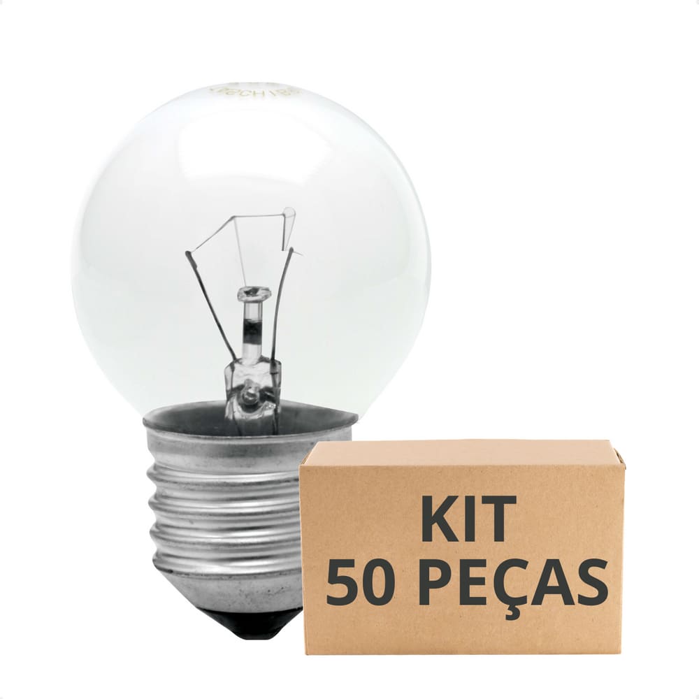 Kit 50 Lâmpadas Incandescente Taschibra Bolinha 40W E27 220V Clara
