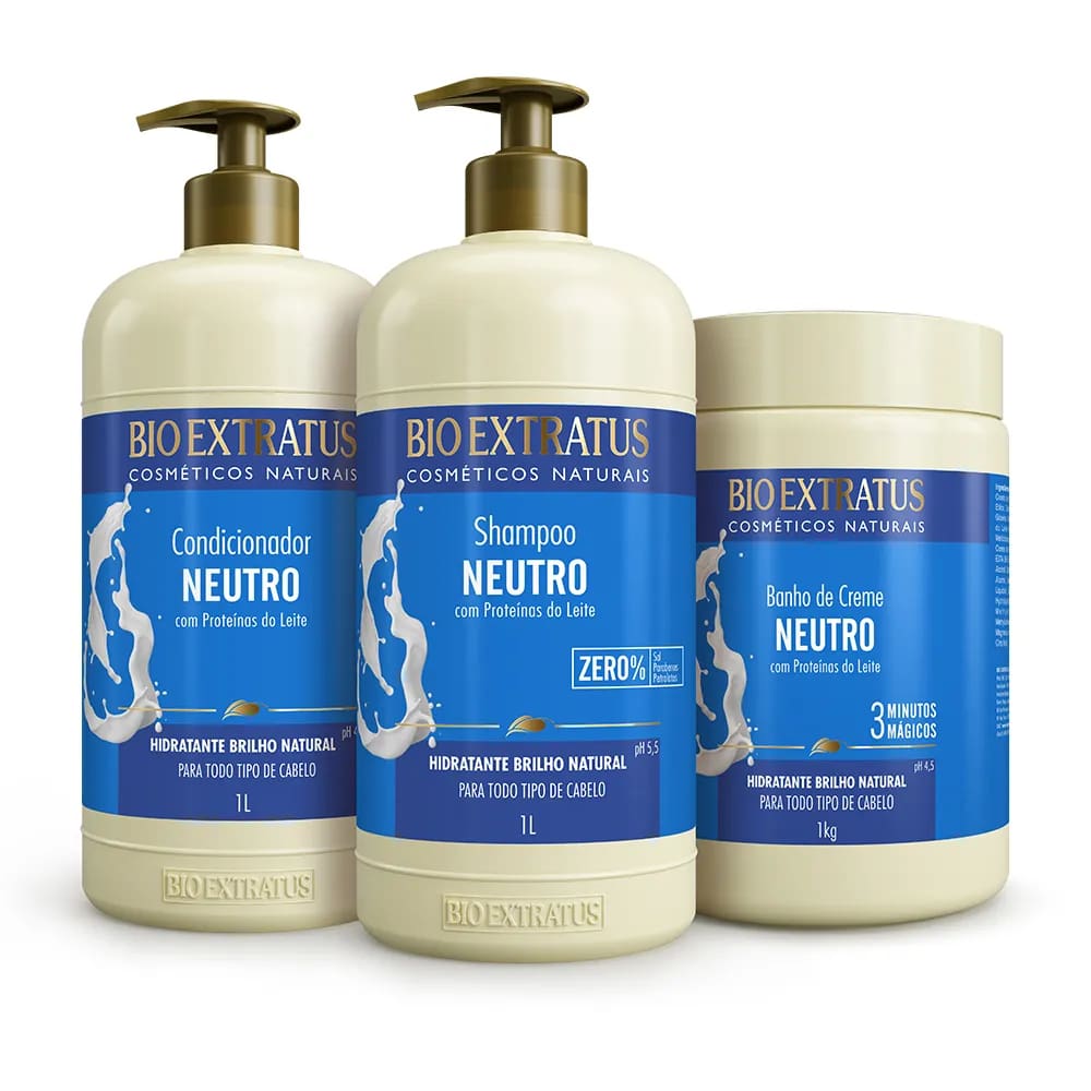 Kit Bio Extratus Proteínas do Leite Shampoo, Condicionador e Banho de Creme (1L/Kg)