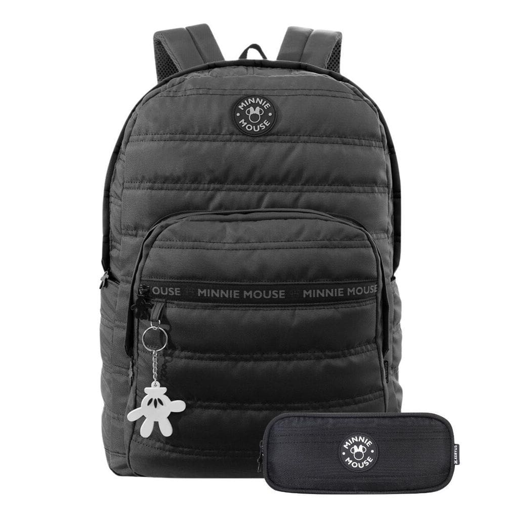 Kit Mochila Costas Minnie Mouse Escolar Estojo Duplo Juvenil