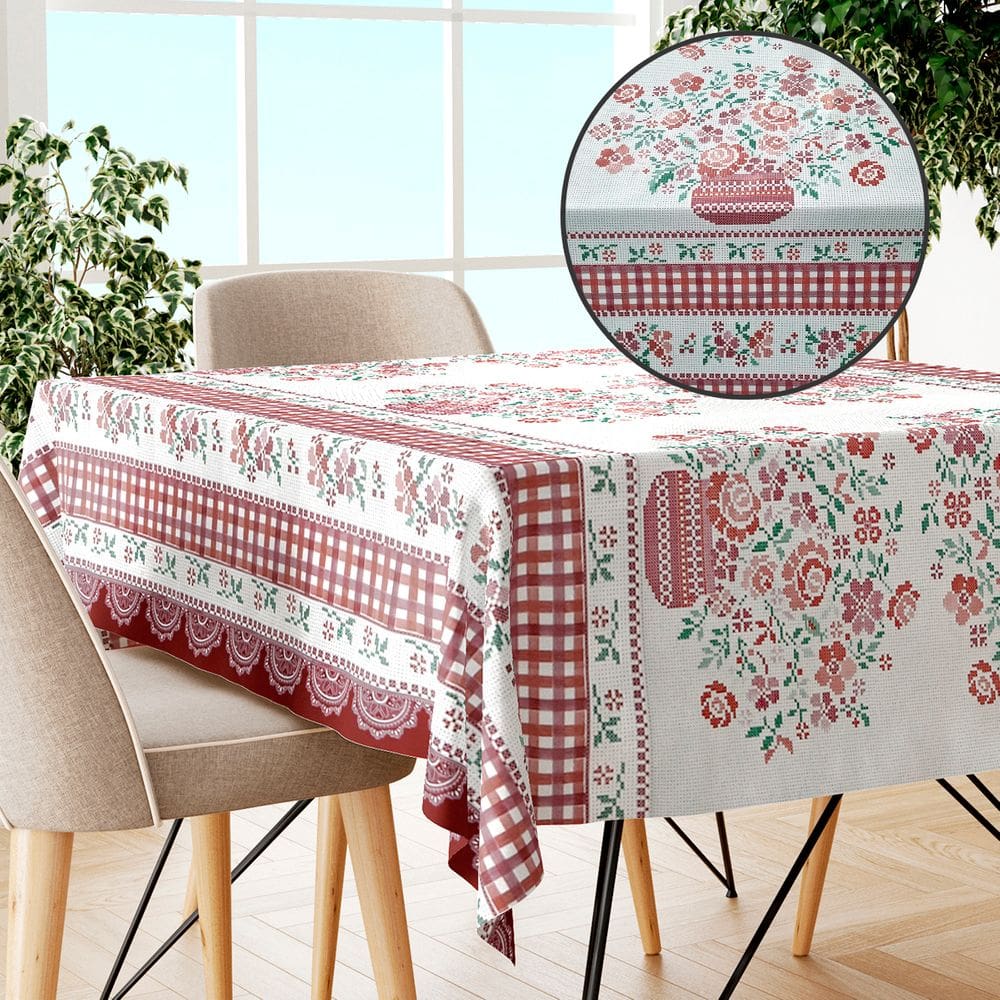 Toalha Mesa Plástica Térmica Bordada Vm 1,40X5,00