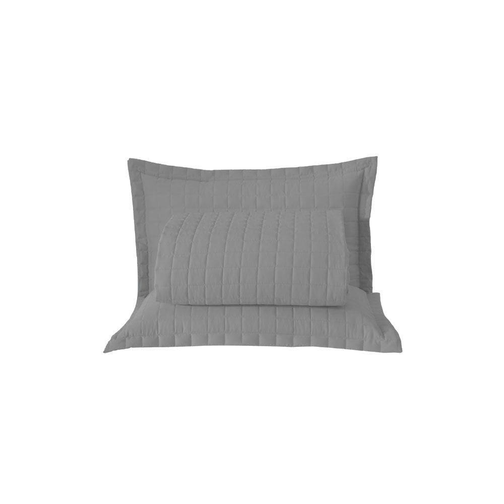 Kit Cobre Leito Colcha Unique Casal Queen 3 Peças Matelado Percal 300 Fios - Cinza