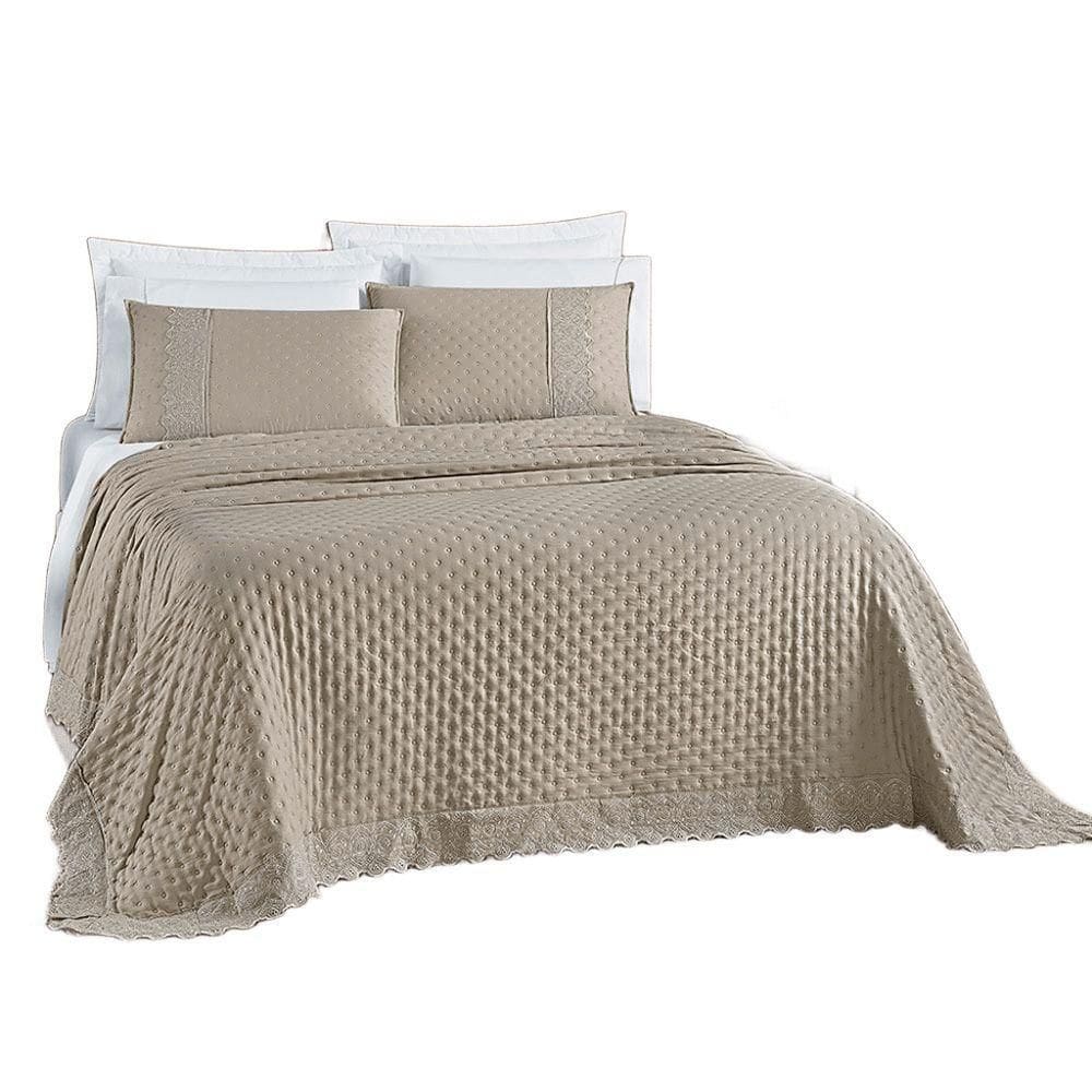 Kit Cobre Leito Colcha Nobre Casal Queen 3 Peças Micropercal 200 Fios Matelado - Taupe