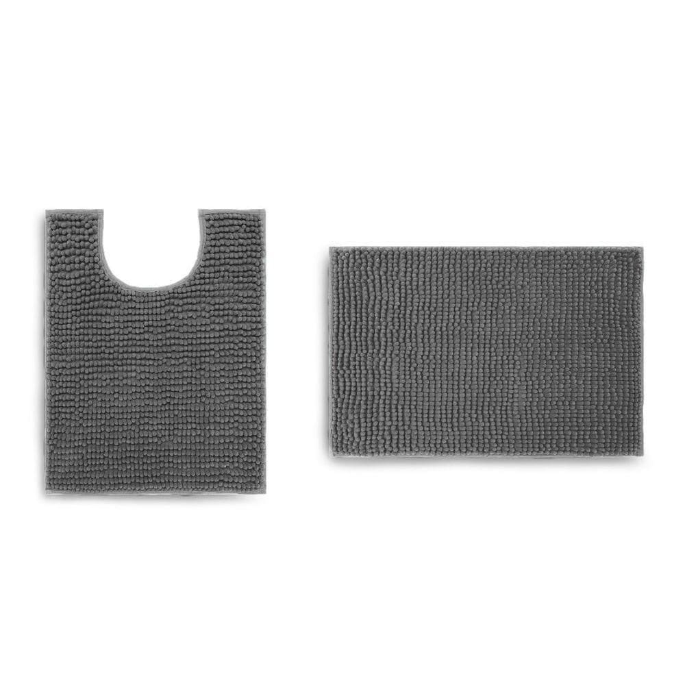 Jogo De Tapete Banheiro Popcorn 2 Peças Antiderrapante Cinza