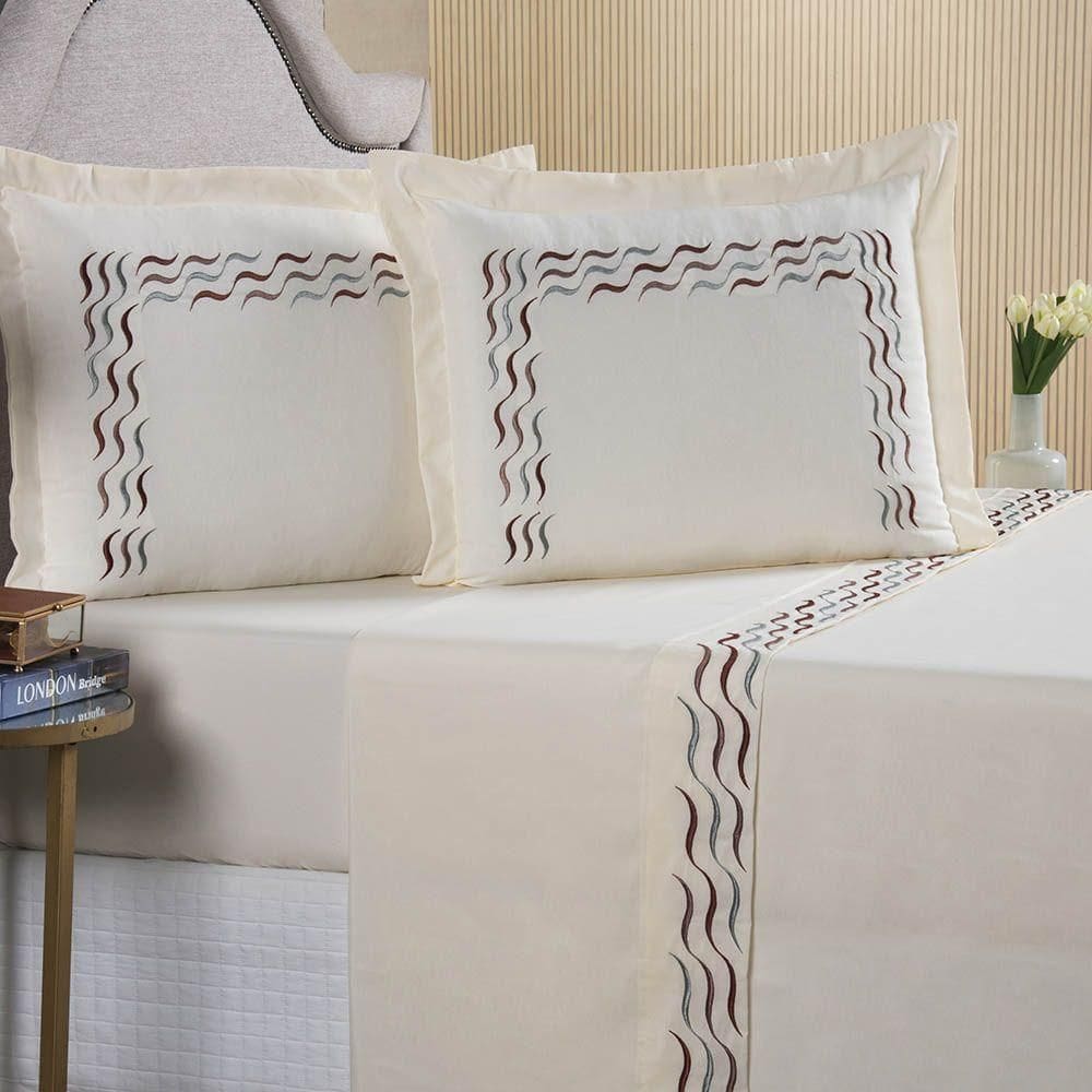 Jogo De Lençol Requinte Casal Queen 4 Peças Percal 180 Fios 100% Algodão - Palha