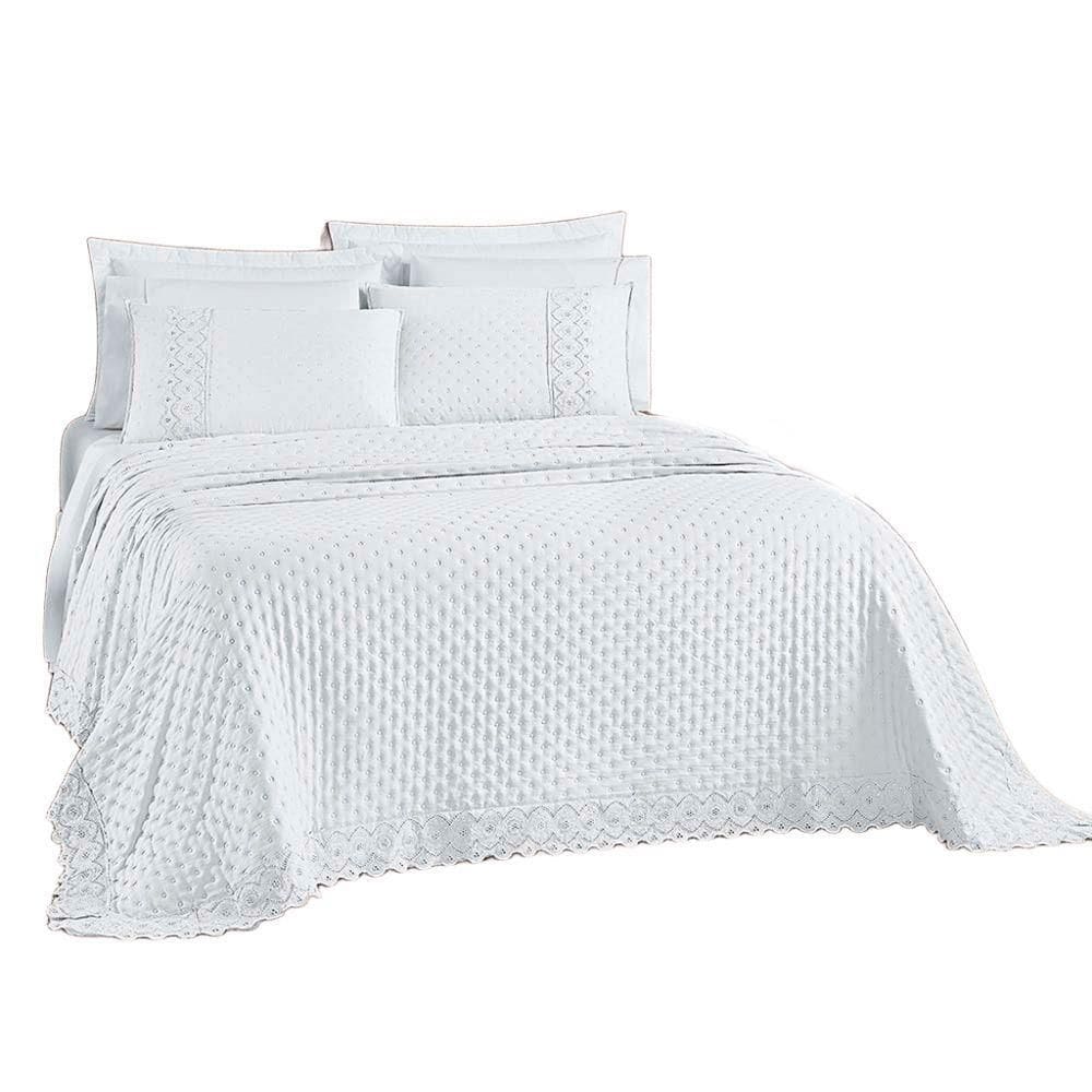Kit Cobre Leito Colcha Nobre Casal Queen 3 Peças Micropercal 200 Fios Matelado - Branco Neve