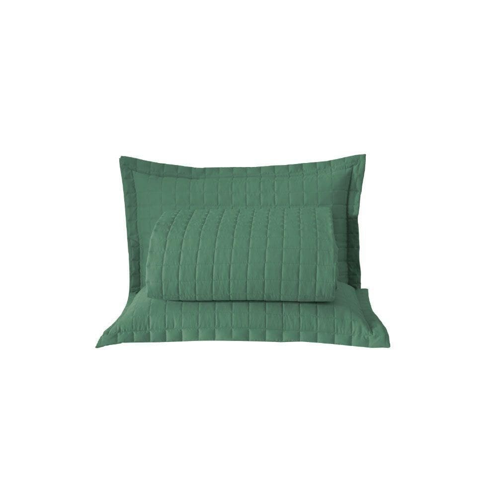 Kit Cobre Leito Colcha Unique Casal Padrão 3 Peças Matelado Percal 300 Fios - Verde