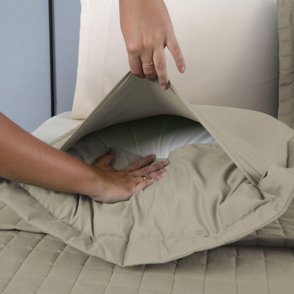 Kit Cobre Leito Colcha Unique Solteiro 2 Peças Matelado Percal 300 Fios - Cáqui