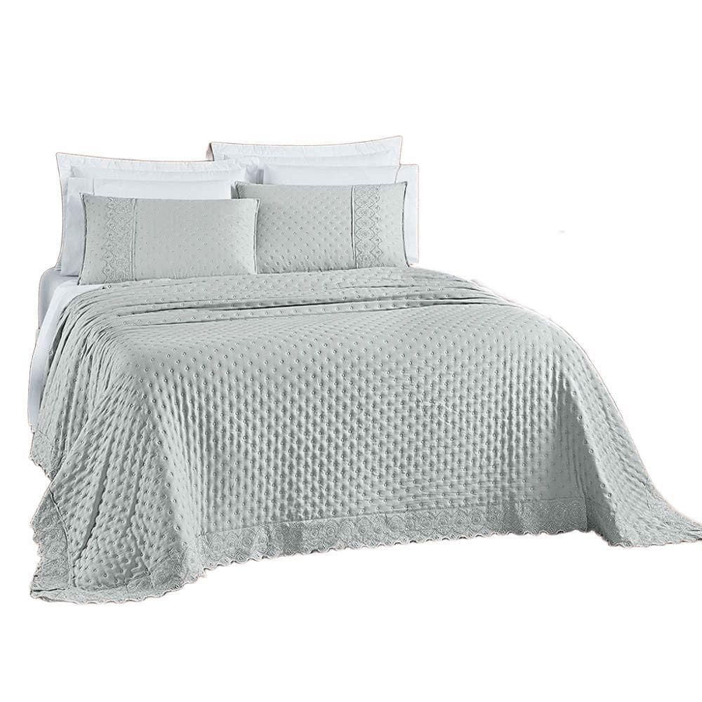 Kit Cobre Leito Colcha Nobre Casal Queen 3 Peças Micropercal 200 Fios Matelado - Cinza Geada