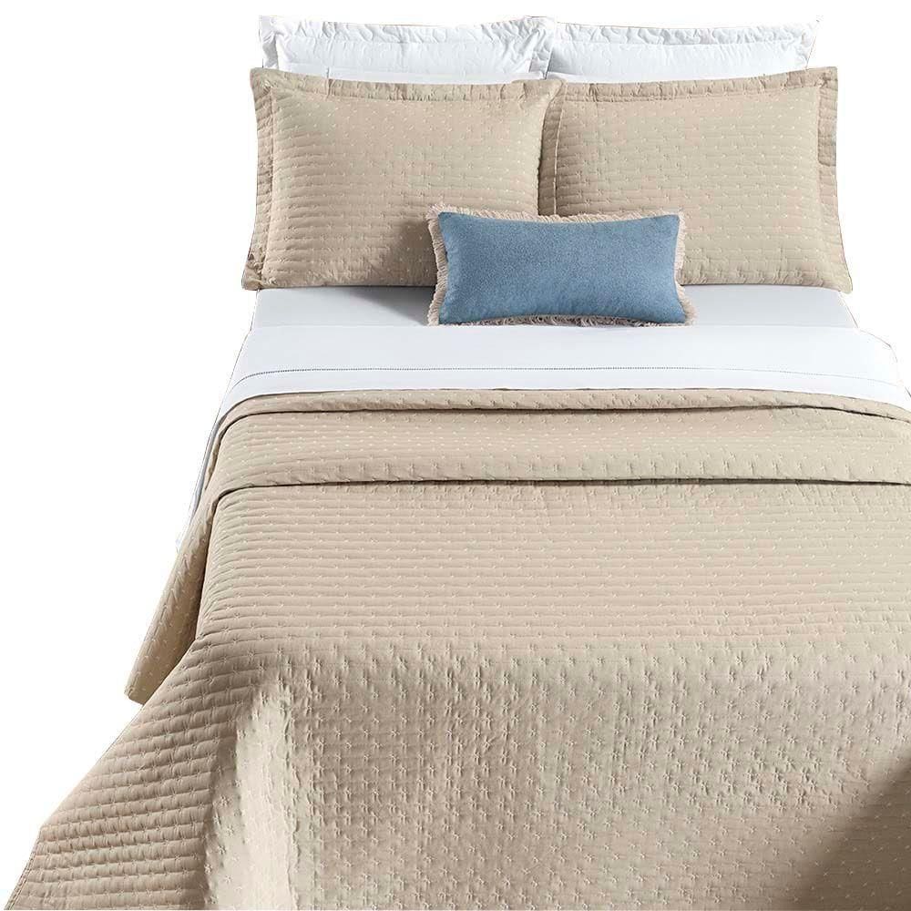 Kit Cobre Leito Colcha Quality Casal 3 Peças Percale 200 Fios Bordado - Cáqui