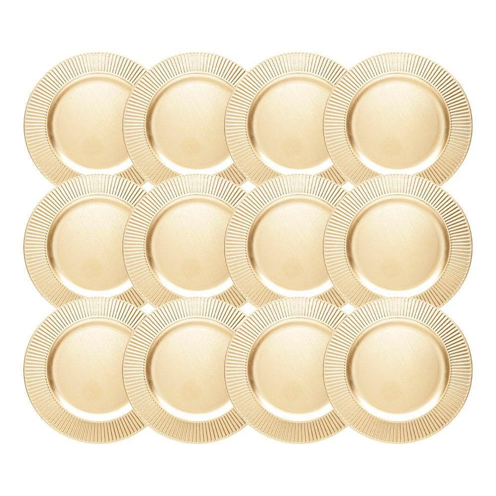 Jogo 12 Sousplat De Mesa Redondo Primer Dourado Plástico Lyor 33cm