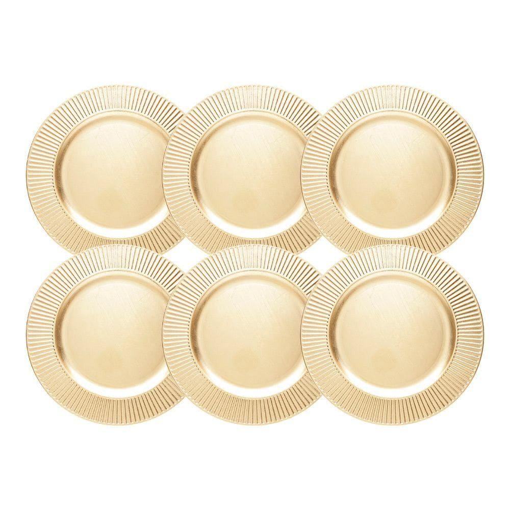 Jogo 6 Sousplat De Mesa Redondo Primer Dourado Plástico Lyor 33cm