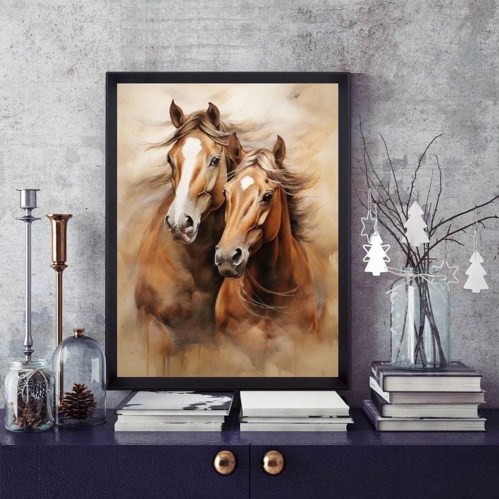 Quadro Casal De Cavalos 24X18Cm