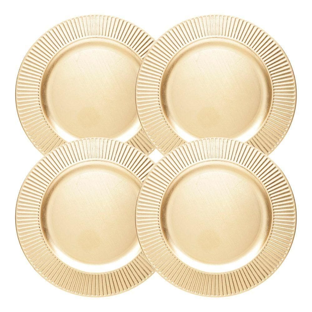 Jogo 4 Sousplat De Mesa Redondo Primer Dourado Plástico Lyor 33cm