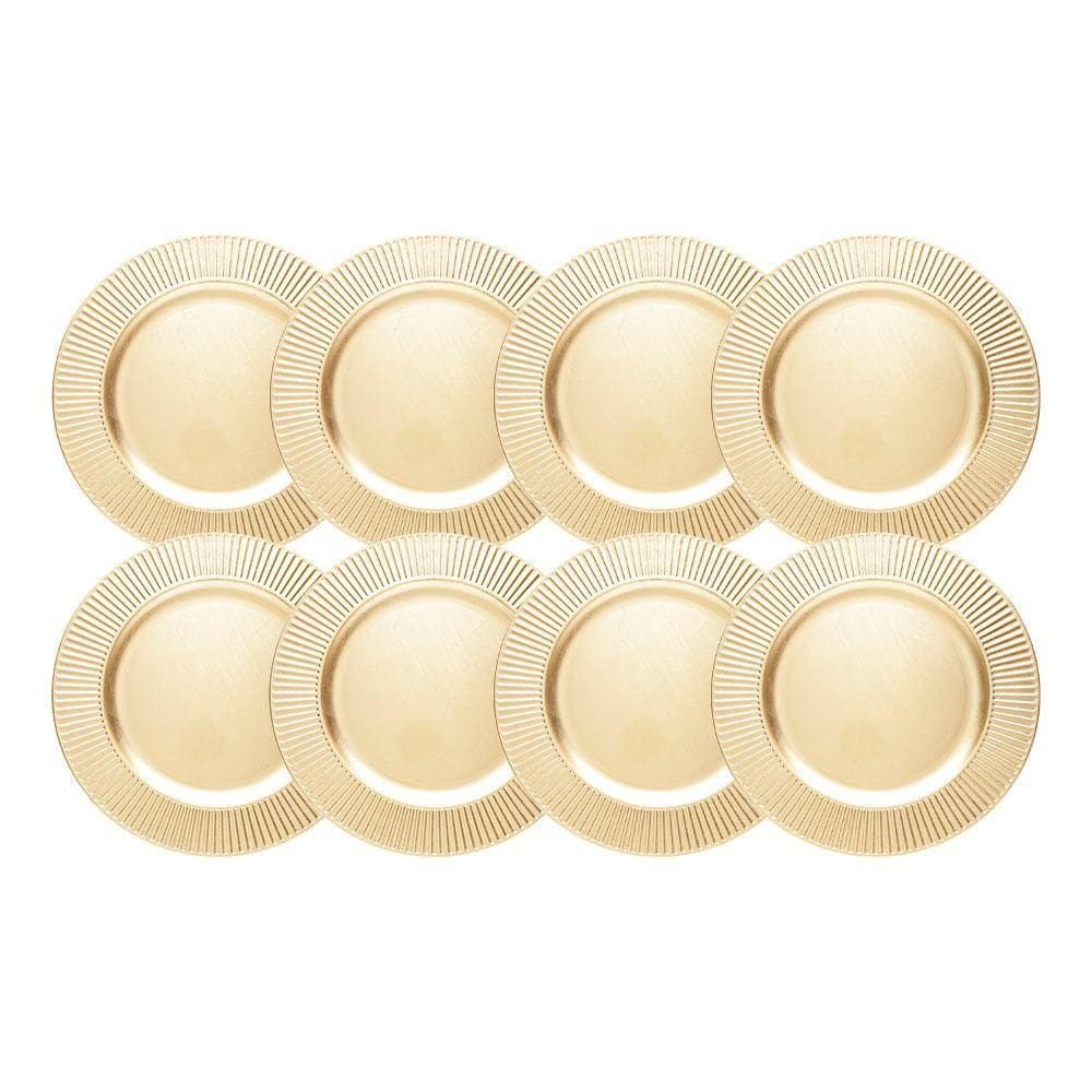 Jogo 8 Sousplat De Mesa Redondo Primer Dourado Plástico Lyor 33cm