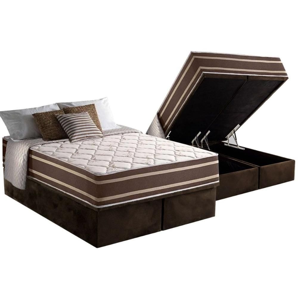 Conjunto Box Baú King: Colchão Molas D Angelis Anjos Superlastic Duo Sono + Base CRC Suede Brown (193x203)