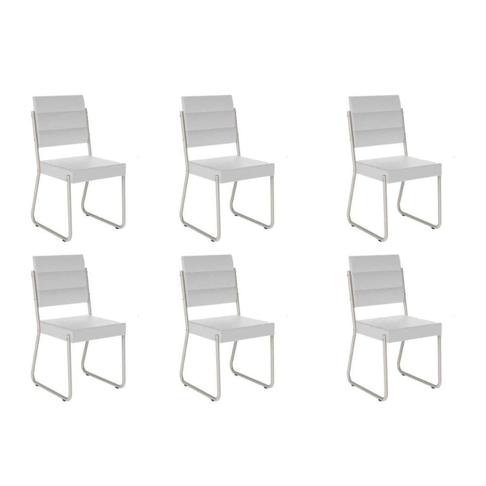 Cadeira Sala de Jantar 1736 Kit 6 Uni Prata/Courino Branco - Carraro