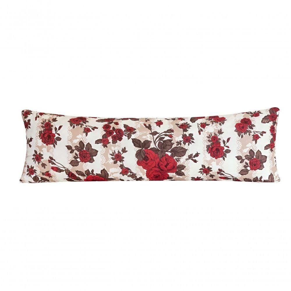 Capa Para Travesseiro De Corpo Xuxão Rafaela Estampada - Floral Vermelho/marrom
