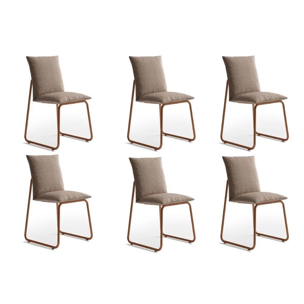 Cadeira Sala de Jantar Soft 1750 Kit 6 Uni Rose/Linho Areia - Carraro