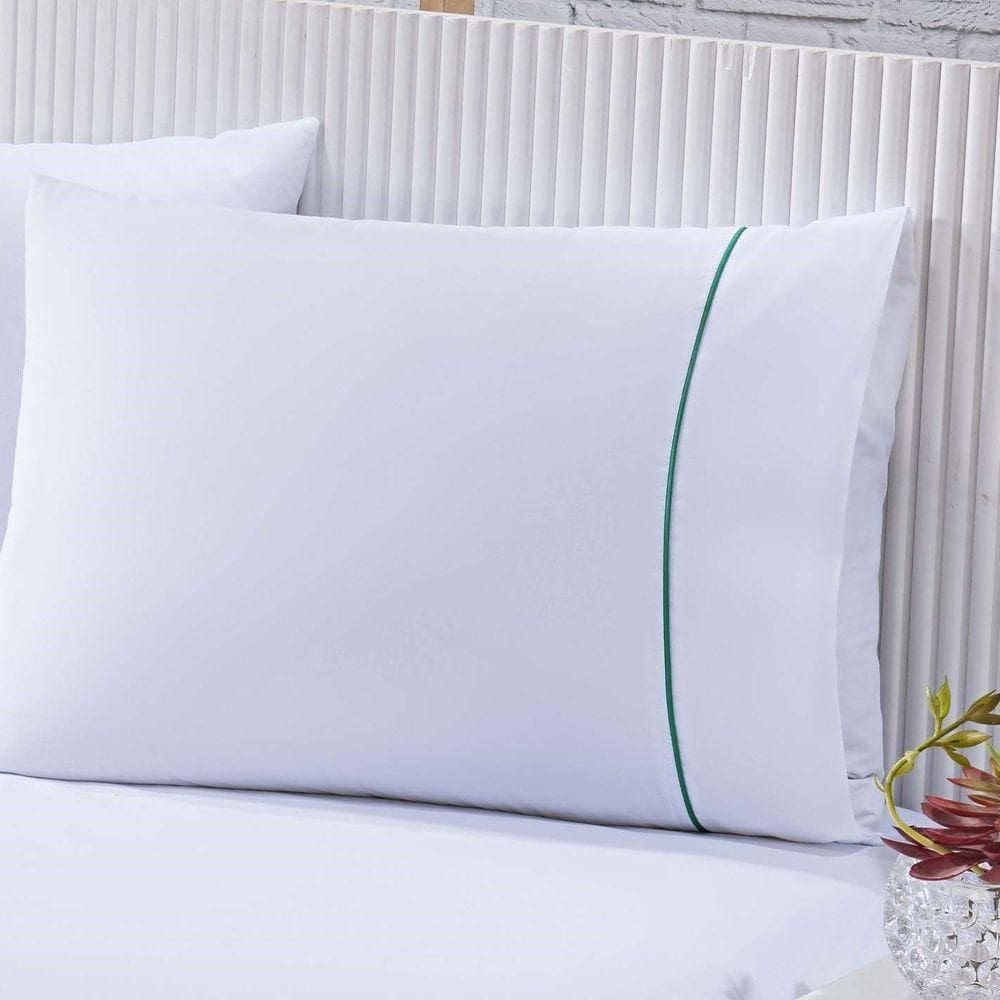 Jogo De Cama Lençol 100% Algodão Percal 150 Fios Casal Gran Moratta 3 Peças - Branco E Verde