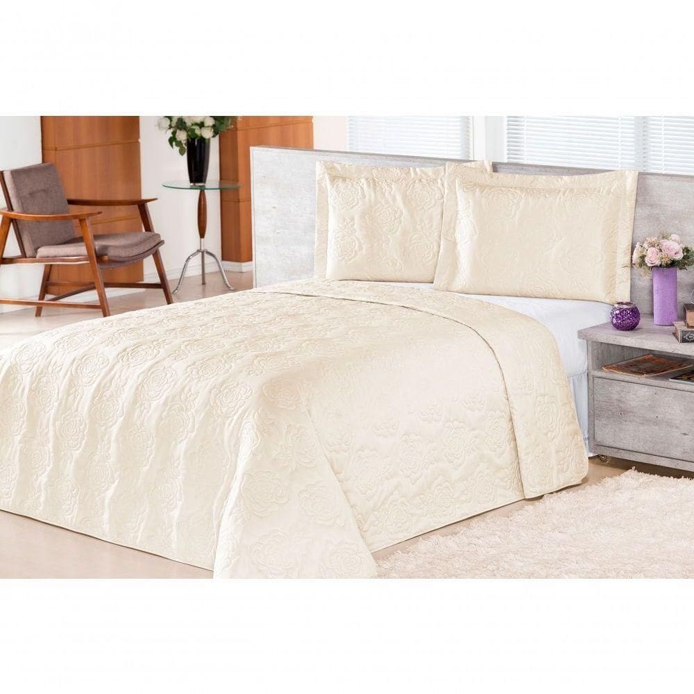 Cobre Leito Pratic Rosas Queen 3 Pecas - Palha