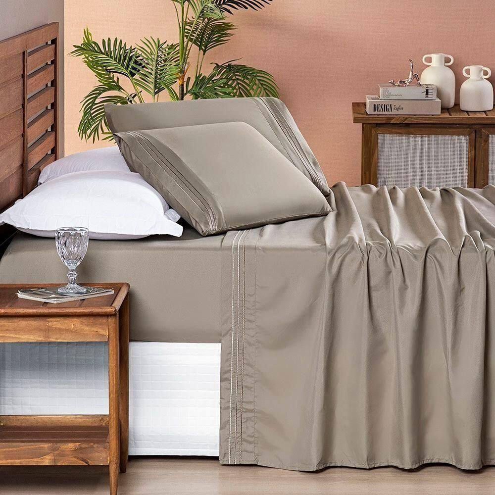 Jogo De Cama Allegra Casal Padrão 04 Peças - Taupe