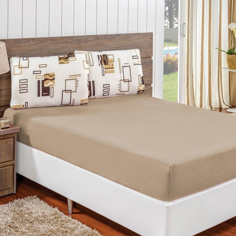 Jogo De Cama Malha Queen Quality 03 Peças - Avelã