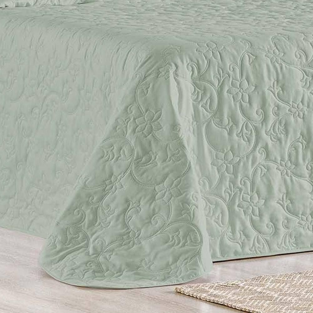 Cobre Leito Queen Bouti Mavie Floral 180 Fios 3 Peças - Verde Malva