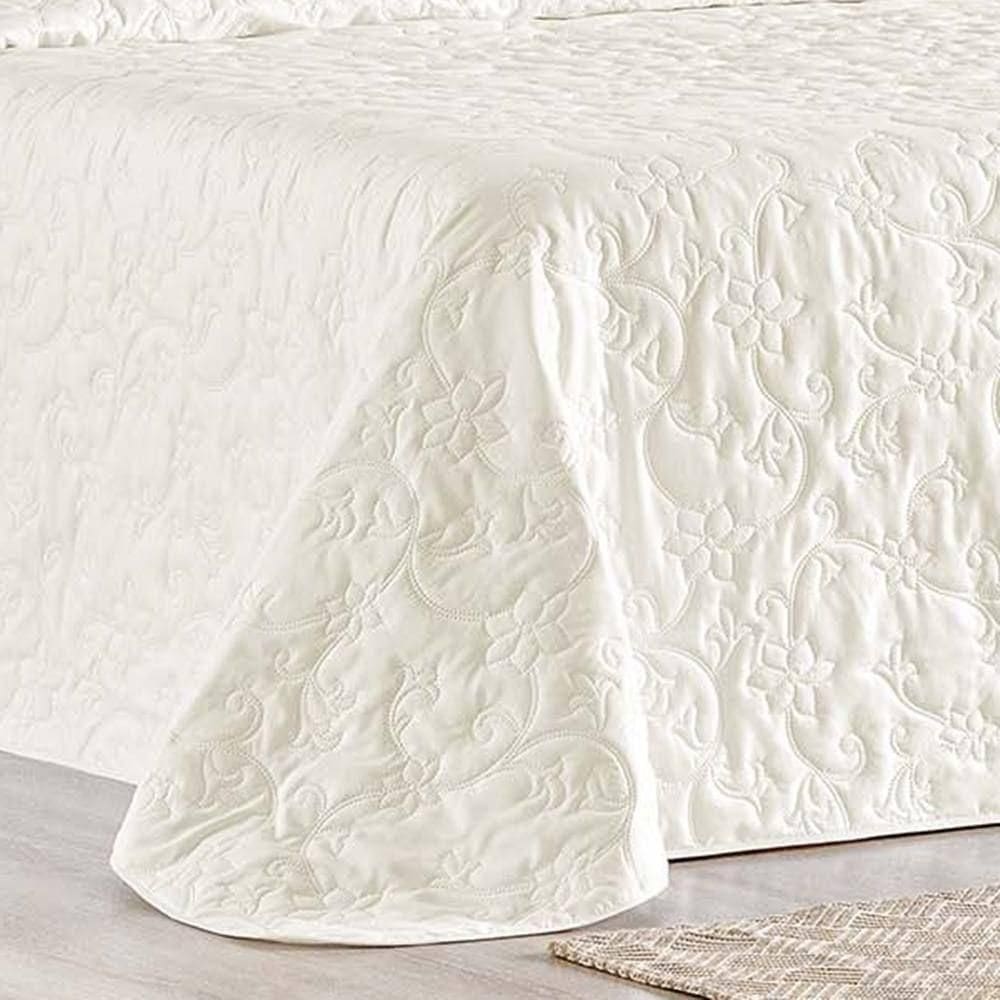 Cobre Leito Queen Bouti Mavie Floral 180 Fios 3 Peças - Marfim