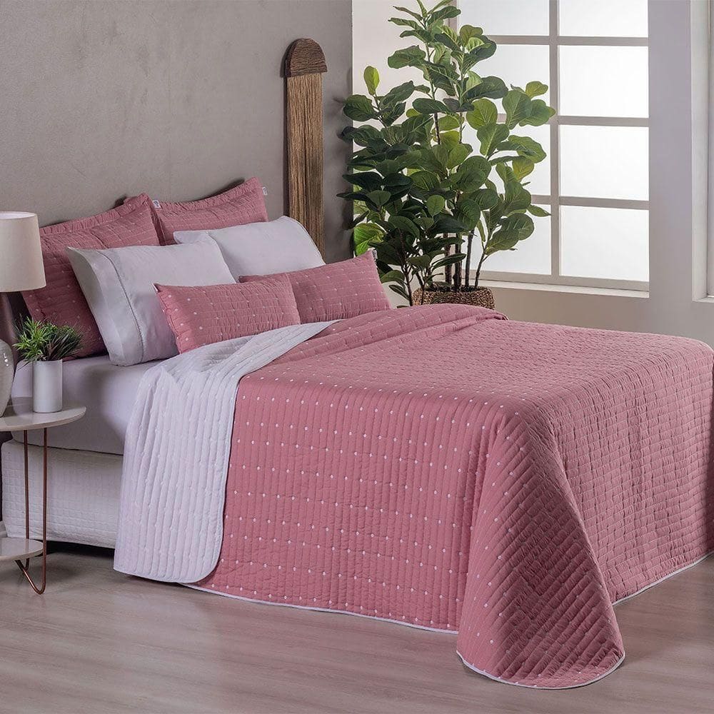 Kit Cobre Leito Casal Padrão 7 Peças Bordado Urbany 100% Poliéster Hipercal 400 Fios Rosê