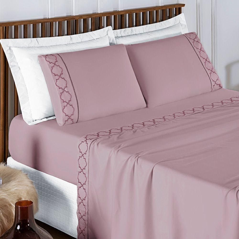 Jogo De Cama 300 Fios Bordado Queen Infinity 04 Peças - Frapê De Uva