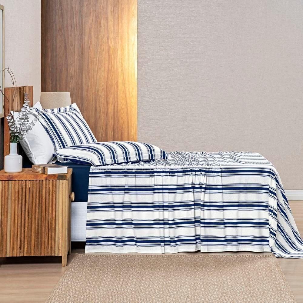 Jogo De Cama 100% Algodão Marin Queen 04 Peças Marinho