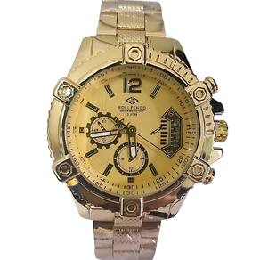 Relógio Aço Masculino Resistente Água Dourado Pesado Luxo